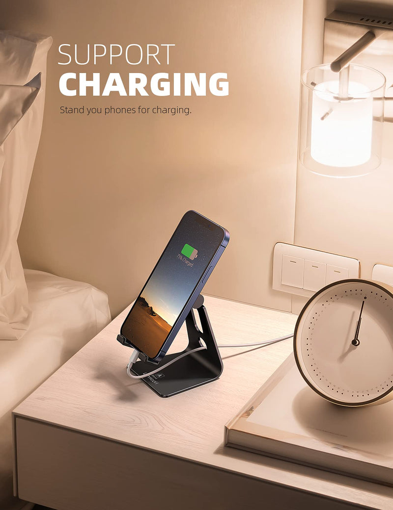 Adjustable Cell Phone Stand, Lamicall Desk Phone Holder, Cradle, Dock, Compatible with All 4-8'' Phones, Office Accessories, All Android Smartphone - Black