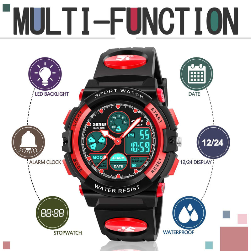 ATIMO LED Multi Function Waterproof Watch for Kids - Kids Gifts red