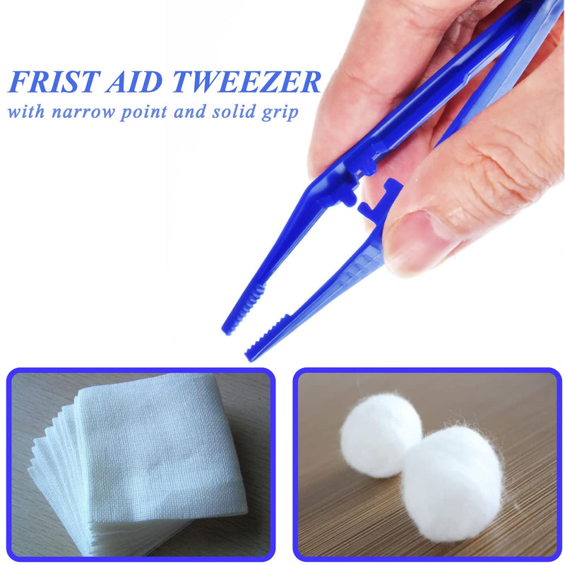 First Aid Tweezers, Plastic Tweezers, Disposable Forceps for Medical, Crafts, Dressing, Gauze, Lab, School, Elementary Science 10 PACK Blue