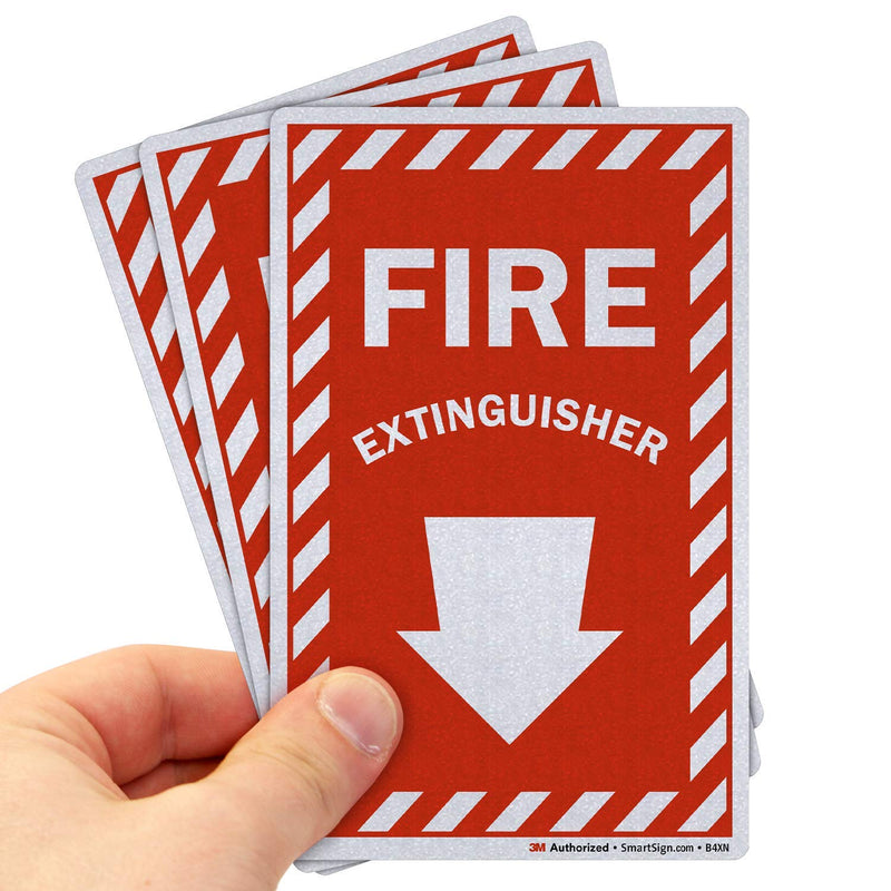 SmartSign Fire Extinguisher Label with Down Arrow | 4" x 6" 3M Engineer Grade Reflective, Pack of 3