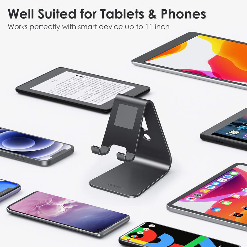 Upgraded Aluminum Cell Phone Stand, OMOTON C1 Durable Cellphone Dock with Protective Pads, Smart Stand Designed for iPhone 11 Pro Max XR XS 8 Plus 7 SE, iPad Mini, Android Phones, Black
