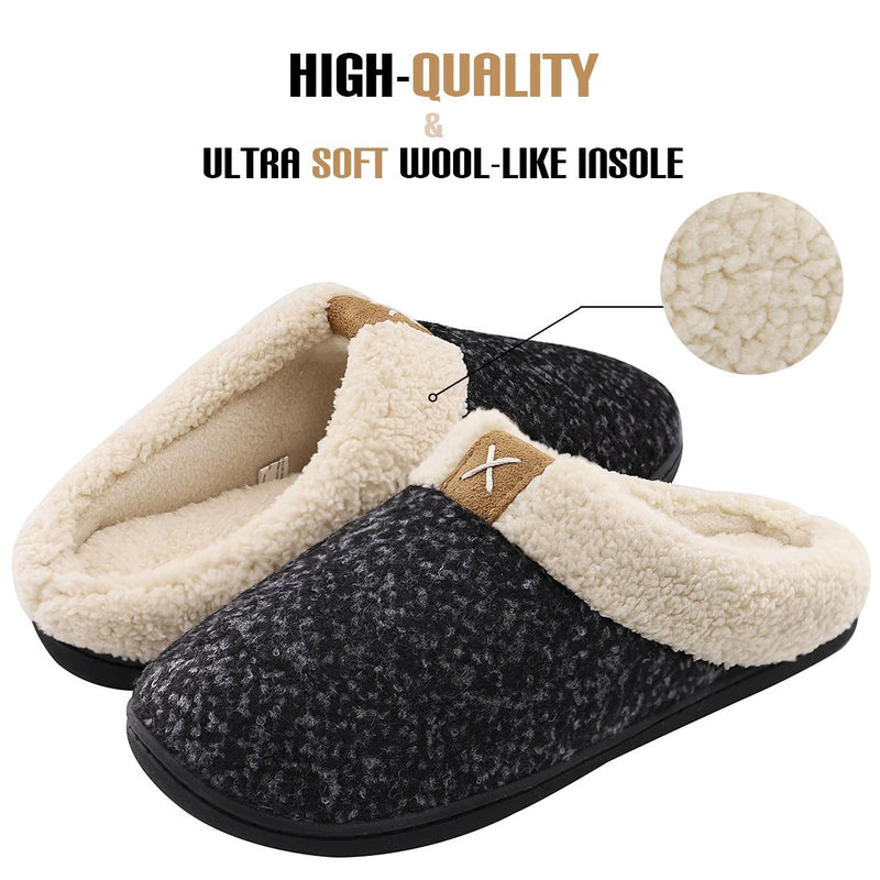 ULTRAIDEAS Women's Cozy Memory Foam Slippers Fuzzy Wool-Like Plush Fleece Lined House Shoes w/Indoor, Outdoor Anti-Skid Rubber Sole 5-6 Black