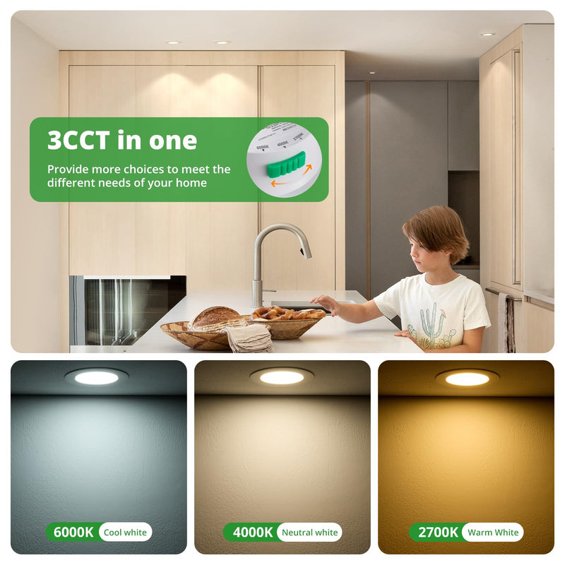 HOMEOW LED recessed spotlight 230V flat 7W 600LM, dimmable LED spots warm white 2700K neutral white 4000K cold white 6000K, IP44 recessed lights for the bathroom, 75-90MM hole size, set of 12