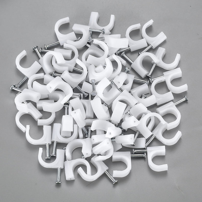 700 Pcs Cable Clips with Steel Nails, Cable Wire Cord Management Clips, White Ethernet Cable/Coax Cable/Cable Cord Holder Staples Clips with Tacks Nails for Wall, 4mm 5mm 6mm 8mm 10mm