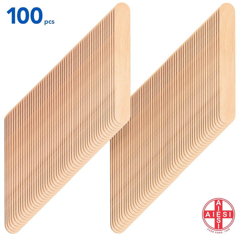AIESI® wooden spatulas, mouth depressors, tongue depressors made of wood, disposable, NOT STERILE (100), 100 pieces (pack of 1).