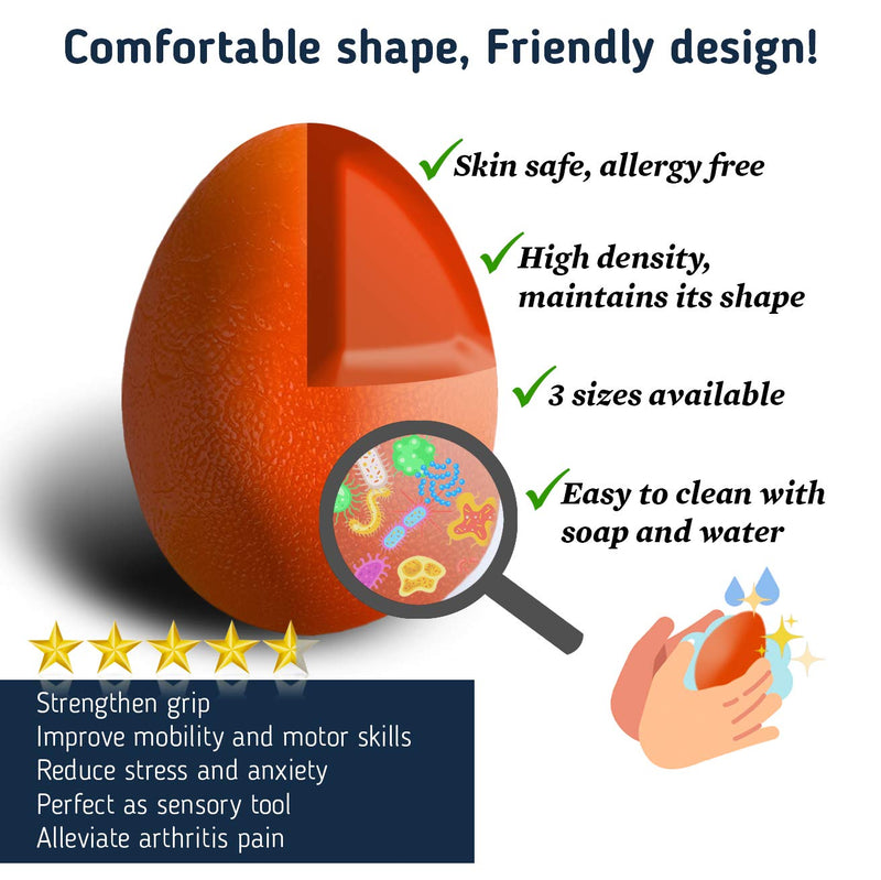 The Friendly Swede Stress Balls for Adults and Kids - Hand Grip Strength Trainer, Hand Therapy Squishy Ball, Set of 3 Finger Resistance Exercise Squeezer Large
