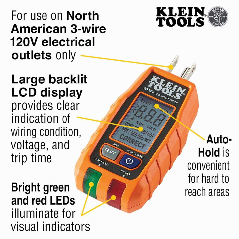 Klein Tools 80041 Outlet Repair Tool Kit with GFCI Receptacle Tester, Non Contact Voltage Tester and Wire Stripper, 3-Piece Outlet Repair Kit