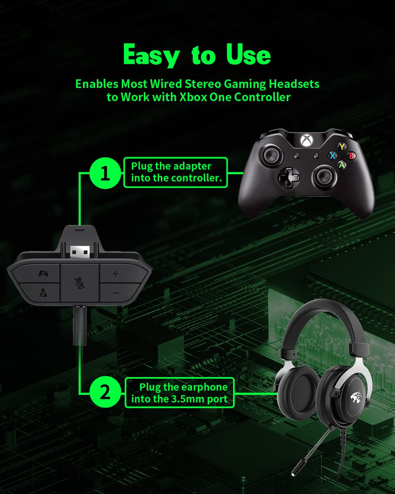 Stereo Headset Adapter, Audio Mic Headphone Converter for Xbox One/ One S/X/ Elite 1/ Elite2/ Series S/X Controller-Adjust Audio Balance (Game Sound & Voice Chat)-Low Latency