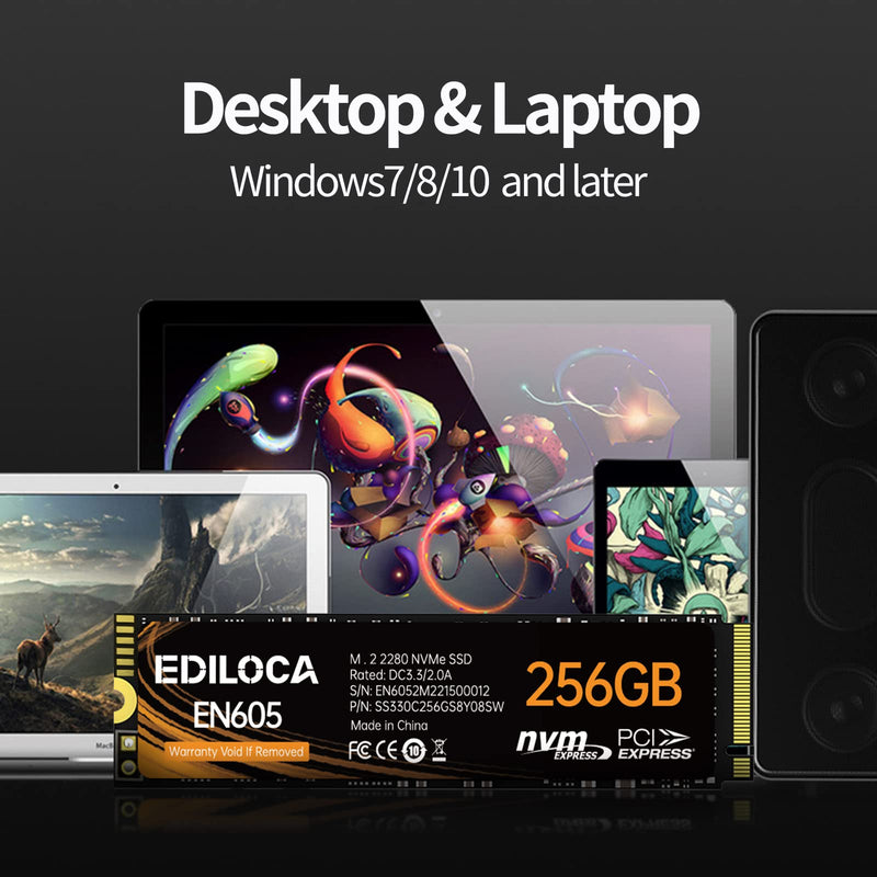EDILOCA EN605 256GB M.2 SSD, NVMe1.3 PCIe Gen3 x4 SSD Internal Hard Drive, M.2 2280 - Read/Write Speed up to 2150/1300 MB/s - Internal SSD Compatible with Laptop & PC Desktop