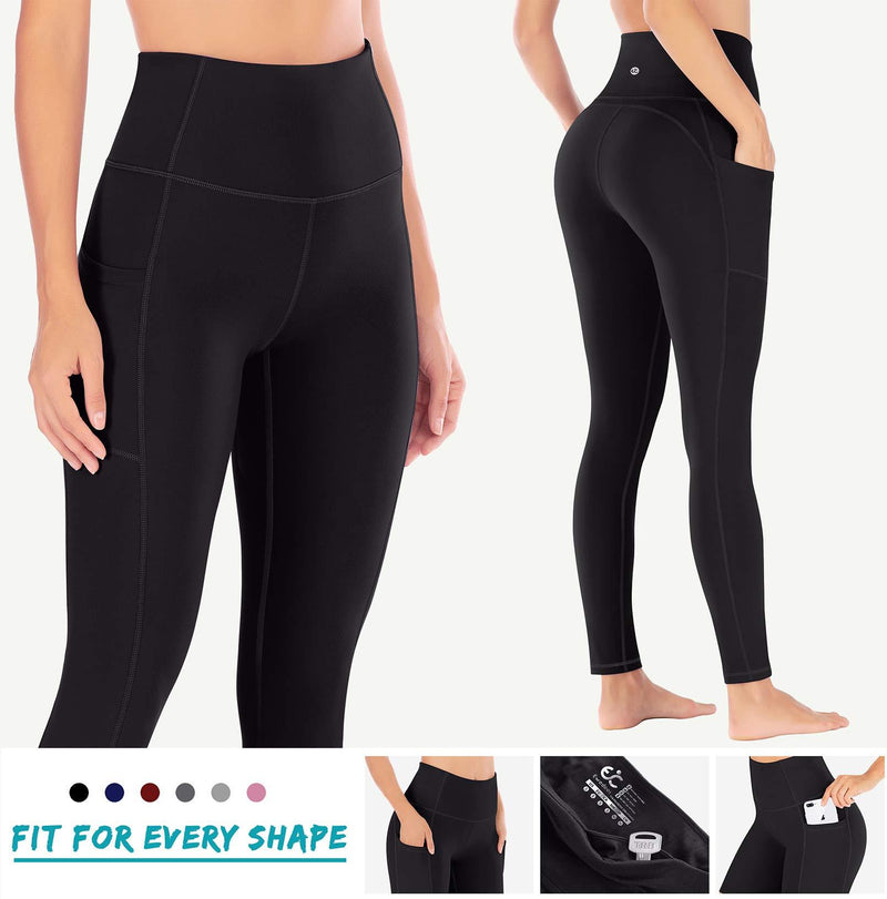 Ewedoos Women's Yoga Pants with Pockets - Leggings with Pockets, High Waist Tummy Control Non See-Through Workout Pants Black X-Small