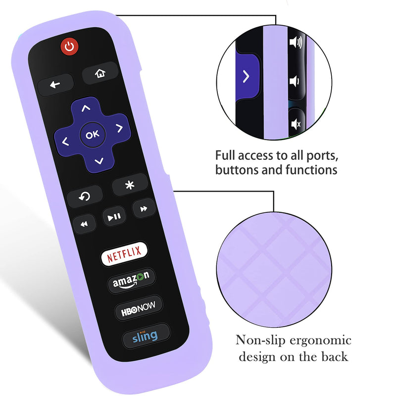 2 Pack Remote Case for Roku, Battery Cover for TCL Roku Smart TV Steaming Stick Remote, Roku TV Remote Cover Silicone Protective Controller Universal Sleeve Skin Glow in The Dark Green Purple Green and Purple