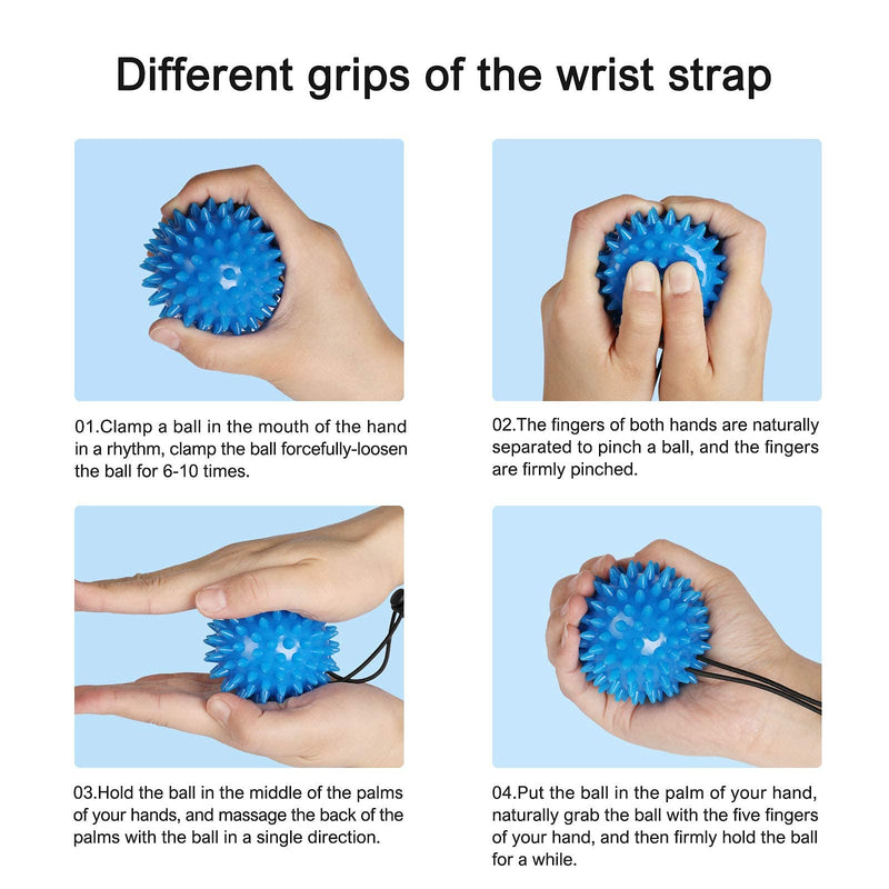 Hand balls for exercise and physical therapy (2 Pack) - Adjustable Wrist Strap to Prevent Falling - for Kids, Elderly and Adults - 2 resistance levels stress relief ball Relieve Wrist & Thumb Pain