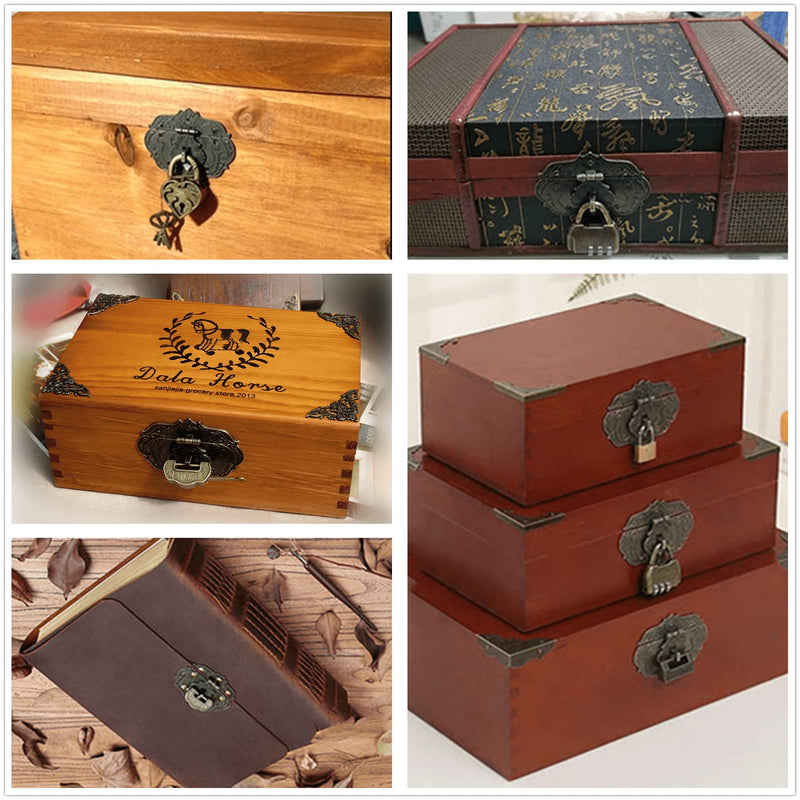 Dophee 1Pc 3"x2.24" Antique Embossing Decorative Brass Hasp Clasp Latch Lock with Screws for European Style Jewelry Trinket Box Decoration 3"*2.24"