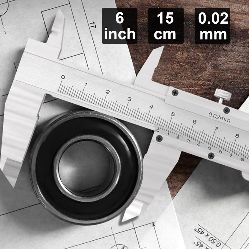 Stainless steel caliper, 150 mm precision caliper with locking screw, splash-proof and dust-proof caliper for household and industrial measurement silver