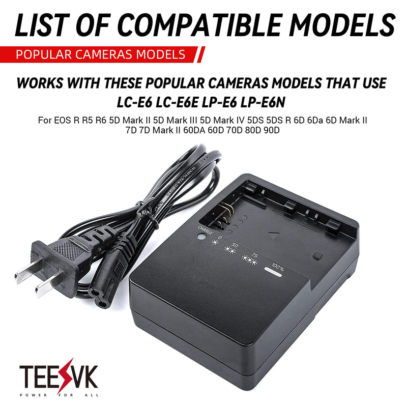 LP-E6 Battery Quick Charger for Canon: Compatible with LP-E6 LP-E6N LC-E6 Battery for Canon EOS R R5 R6 6D 7D 5D 5DS 5DS R 60D 60DA 70D 80D 5D Mark III 90D Mark II Cameras Power Supply