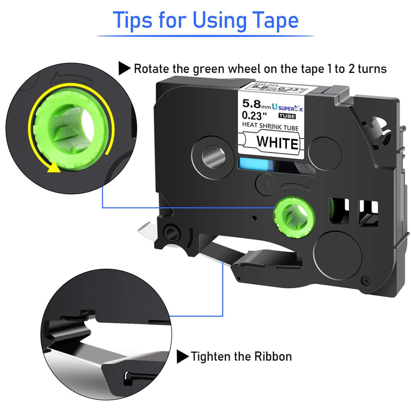 USUPERINK 3 Pack Compatible for Brother HSe-211 HSe211 HS-211 HS211 Black on White Heat Shrink Tube Label Tape use in PT-D400 PT-D450 PT-E300 PT-E500 PT-P750WVP Printer (0.23''x 4.92ft, 5.8mm x 1.5m) 5.8mm (0.23inch)