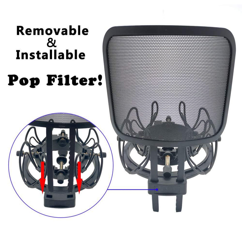 Suuntok Microphone Shock mount Kit Compatible with All Microphones Size at 21-62mm,Includes Universal Mic Shock-Mount and Pop Filter (black) black