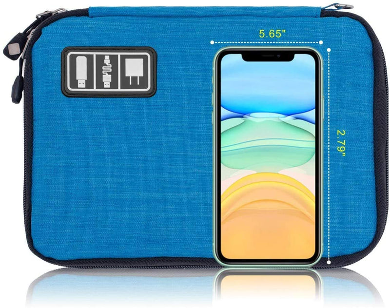 Travel Cable Organizer Bag Waterproof Portable Electronic Organizer for USB Cable Cord Phone Charger SD Card,5pcs Cable Ties Blue