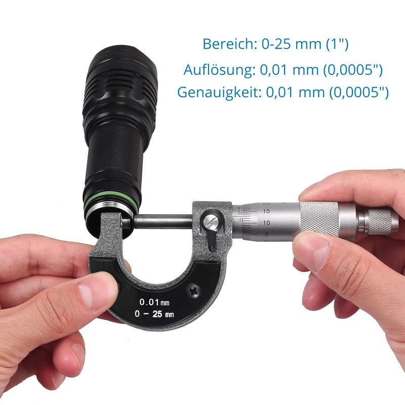 AUTOUTLET outside micrometer 0-25 mm, micrometer screw outside micrometer measuring screw 0.01 mm resolution, metric external micrometer caliper