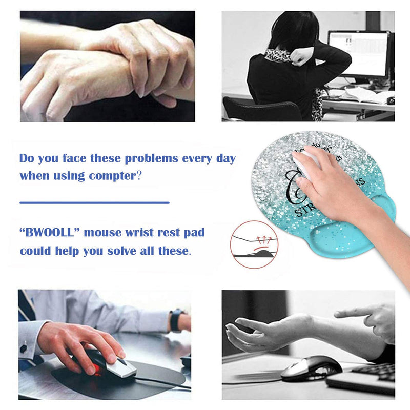 Ergonomic Mouse Pad Wrist Support and Coasters Set, Cute Wrist Rest Pad with Non-Slip PU Base for Home Office Working Studying Easy Typing & Pain Relief, Blue Glitter Christian Bible Verse Phil 4-13 Bw-wrist Pad-18