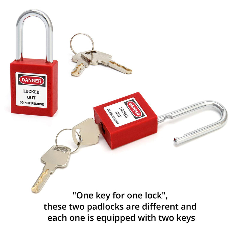 QWORK Red Lockout Tagout Safety Padlock, 2 Padlocks with 4 Keys 2 Pack