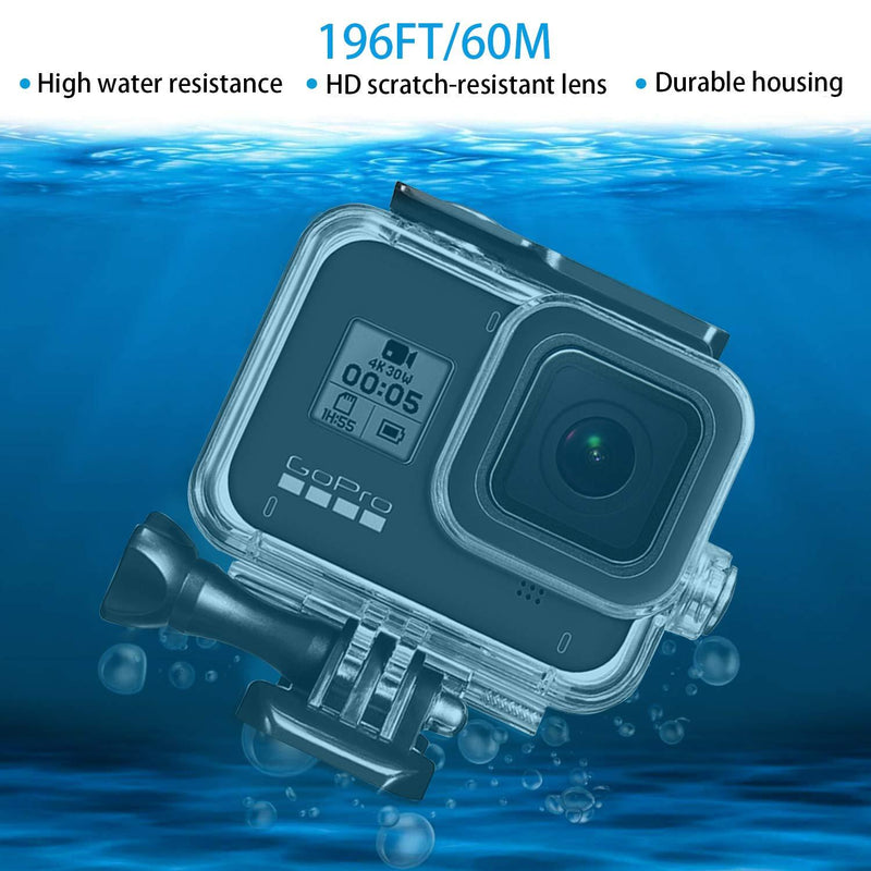 60M/ 196FT Waterproof Case for Gopro Hero 8 Housing, HONGDAK Underwater Hero 8 Protective Housing Case Shell Bracket Gopro Hero8 Accessories, Diving Case for Go Pro Action Camera for Gopro8