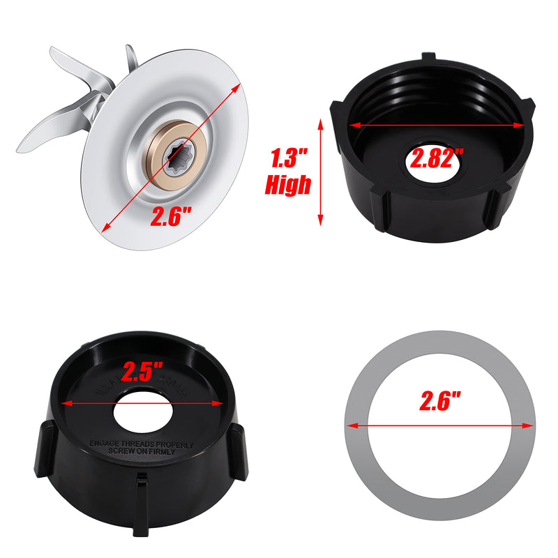 Blender Blade Compatible with Oster Osterizer with Rubber Seal Gasket & 4902 Blender Jar Bottom - 6 Point Fusion Blade 4980 replacement parts by Wadoy.