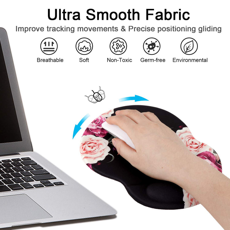 Ergonomic Mouse Pad with Gel Wrist Rest Support, iLeadon Non-Slip Rubber Base Wrist Rest Pad for Home, Office Easy Typing & Pain Relief, Adorable Peony Flower