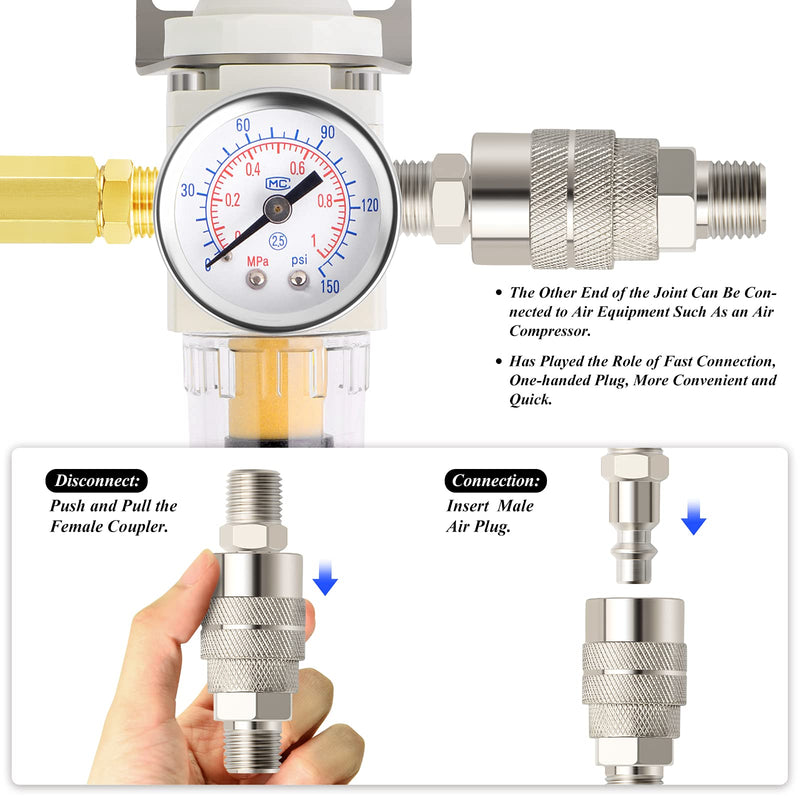 TAILONZ PNEUMATIC 1/4 Inch NPT Air Filter Pressure Regulator Combo Piggyback, Air Tool Compressor Filter with Gauge AW2000-02 1/4"NPT Manual Drainage