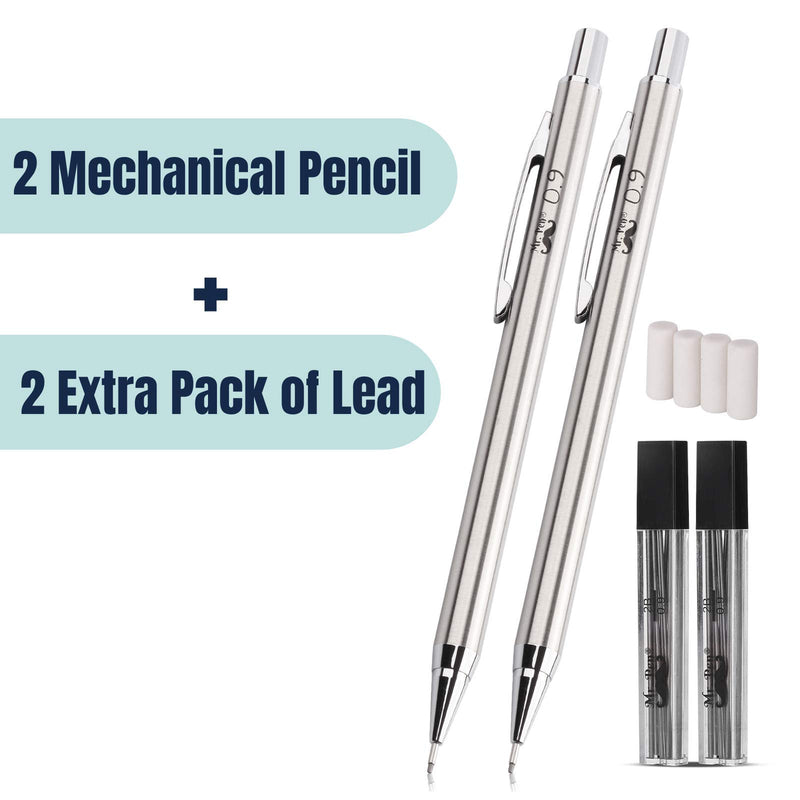 Mr. Pen- Mechanical Pencils 0.9, Pack of 2, Metal Mechanical Pencil with Lead and Eraser, Drafting Pencil, Drawing Pencil, Mechanical Pencil, 0.9 Mechanical Pencils, Artist Mechanical Pencils, 0.9mm