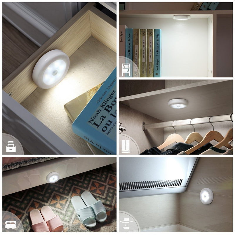AMIR (Upgraded Version) Motion Sensor Light, Cordless Battery-Powered LED Night Light, Stick-Anywhere Closet Light Stair Lights, Wall Lights for Hallway, Bedroom, Kitchen (White - Pack of 6) White