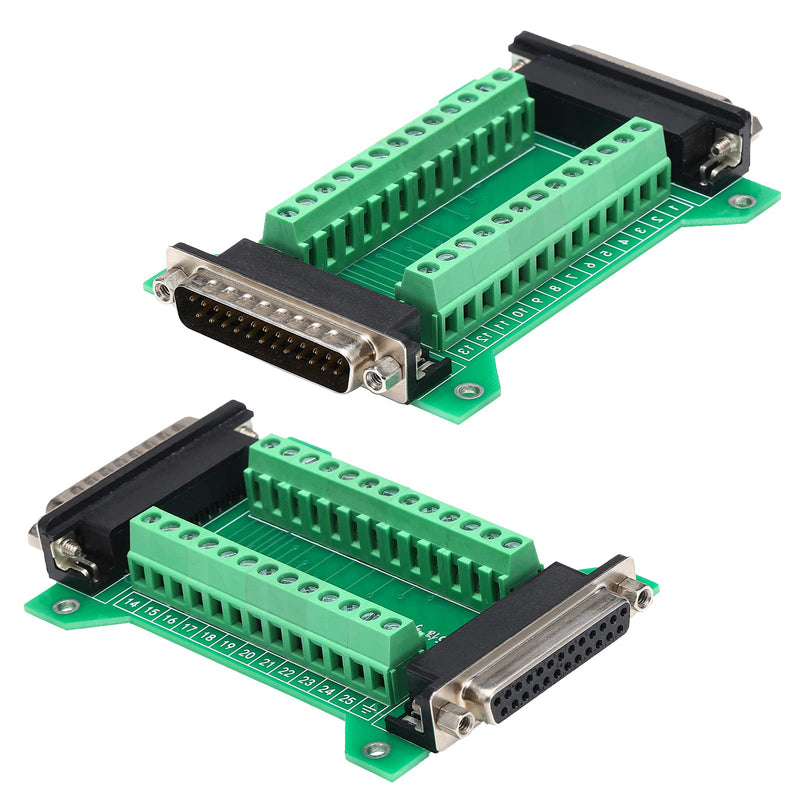 Jienk 1Pcs DB25 Male to Female Terminal Breakout Board, RS232 D-SUB Serial to 25pin Port Terminal Block Gender Changer Connector DB25 Male to Female（1pcs）