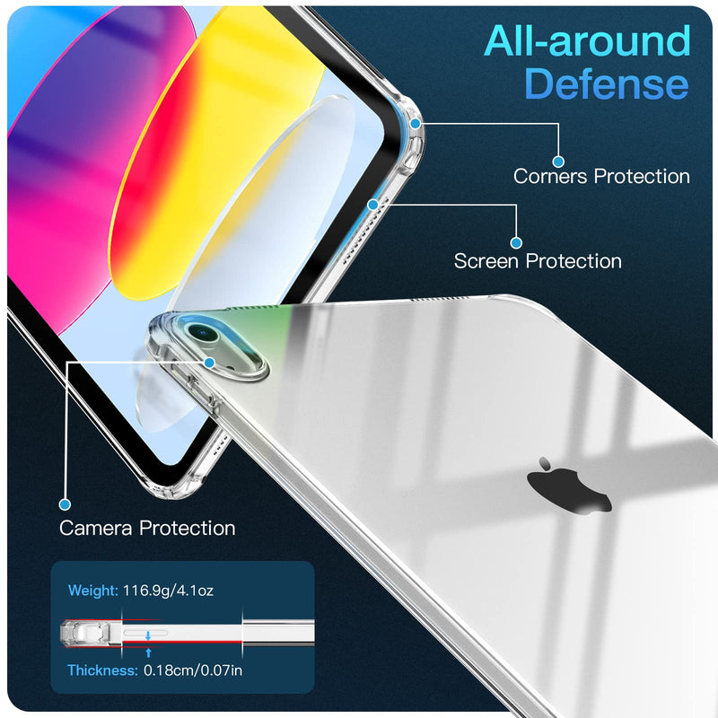 TiMOVO for iPad 10th Generation Case Clear, iPad 10 Case 2022 (10.9 inch), Slim & Light Weight TPU Protective Clear iPad Case with Raised Edge and Transparent Back, Clear