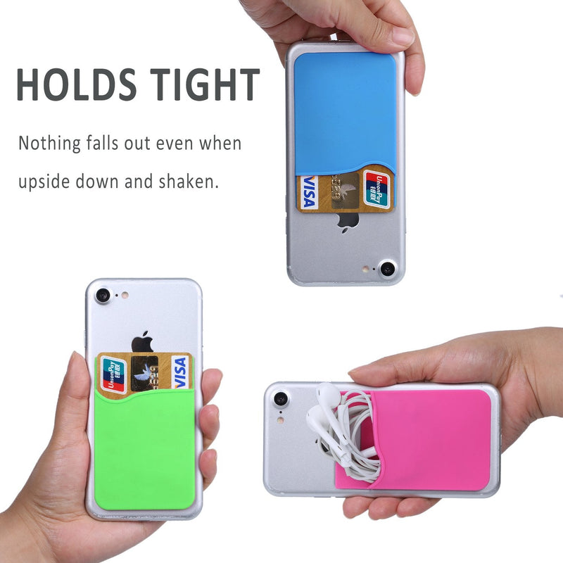 Cell Phone Wallet, Pofesun 3 Pack Cell Phone Stick on Wallet Card Holder Phone Pocket Adhesive Silicone Card Sleeve Compatible for iPhone, Samsung, Android and All Smartphones.(Blue, Pink, Green) Blue, Pink, Green