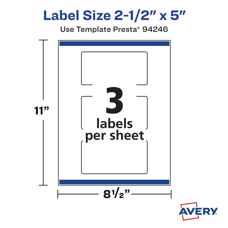 Avery Matte White Rectangle Labels with Sure Feed, 2.5" x 5", 75 Matte White Printable Labels 75 Labels