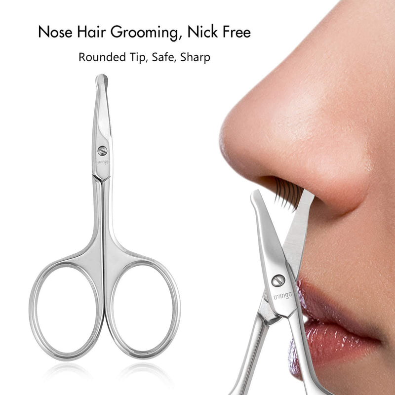 LIVINGO 3.75" Rounded Curved Nose Hair Scissors, Premium Stainless Steel Safety Small Blades Use for Manicure Cuticle Trimming Facial Hair, Eyebrow, Dry Skin Silver