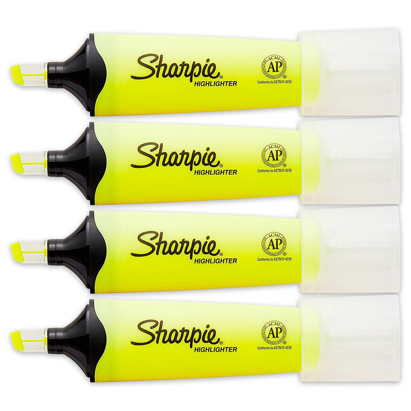 Sharpie Clear View Fluorescent Highlighters, Chisel Tip, Smear Guard Ink (Yellow, 4-Pack) 4-Count