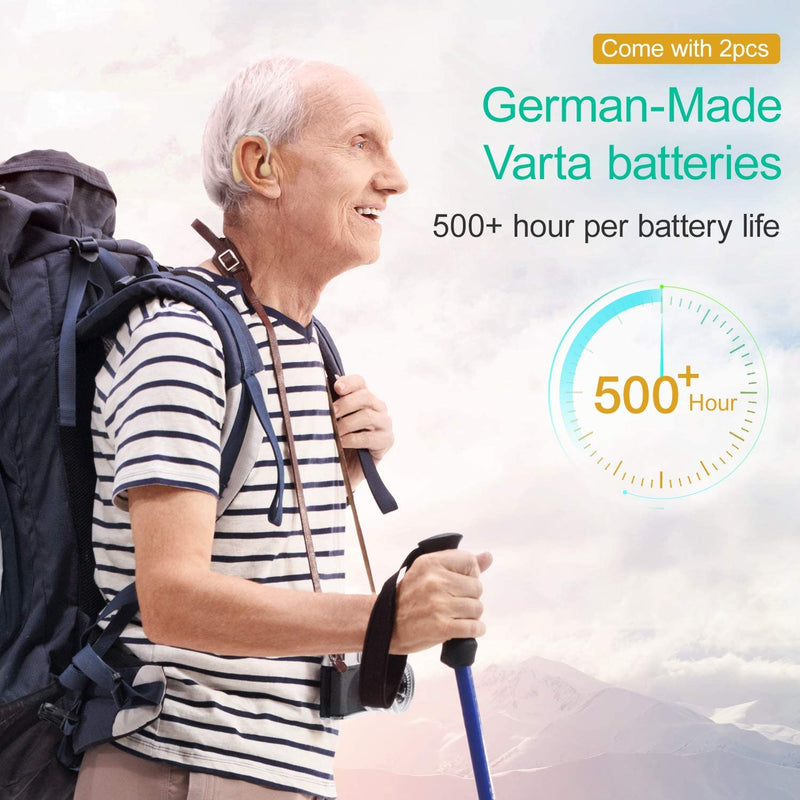 Hearing Aid for Seniors and Adults, Digital Hearing Amplifier with Adjustable Volume and Noise Reduction, 500 Hours Per Battery Life and Hearing Aid Cleaning Brush Included