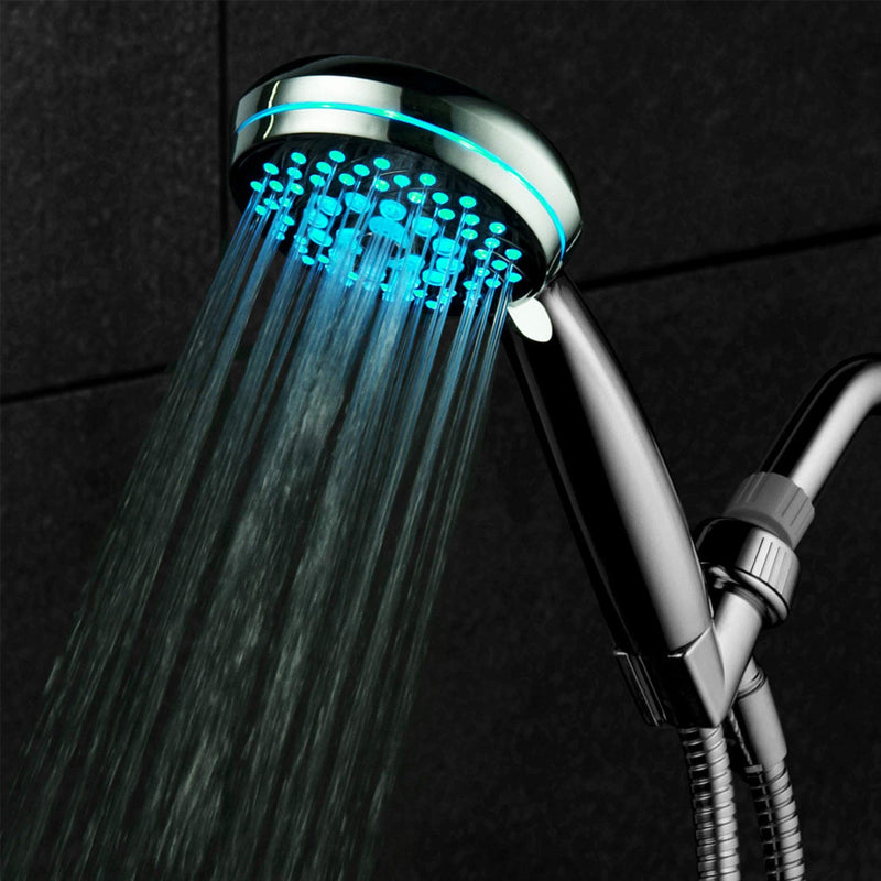 HotelSpa SpectrumTM Ultra-Luxury 7-setting / 7-color LED Handheld Shower-Head with Chrome Face. 7 colors of LED Lights change automatically every few seconds.