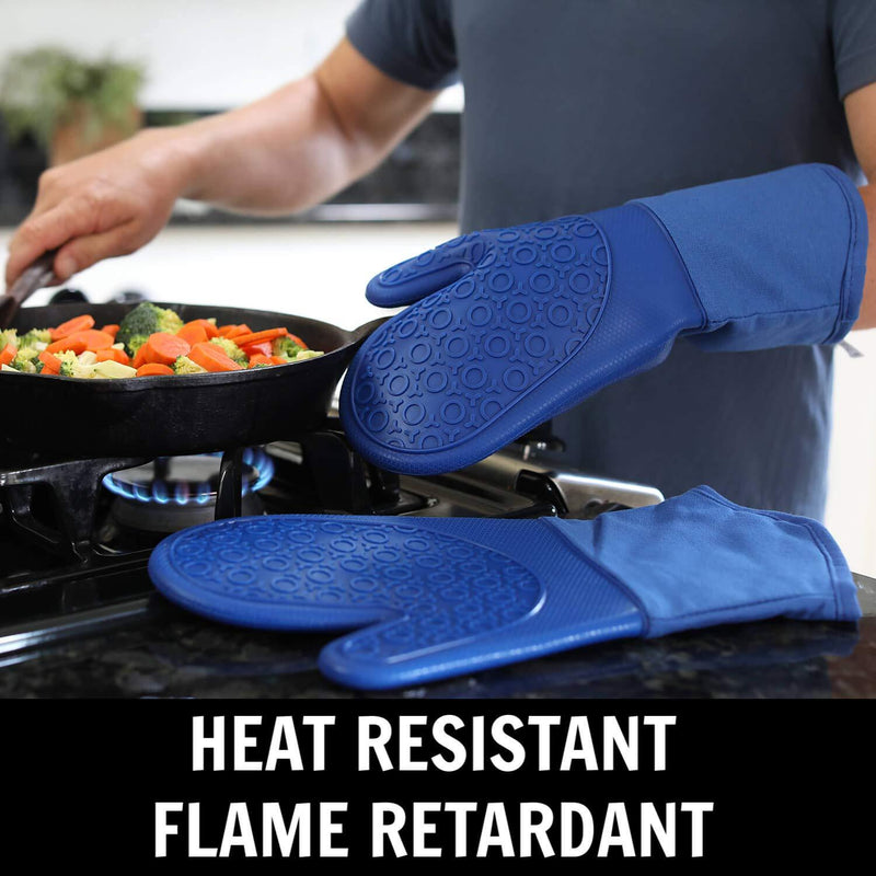 HOMWE Professional Silicone Oven Mitt, Oven Mitts with Quilted Liner, Heat Resistant Pot Holders, Flexible Oven Gloves, Blue,1 Pair, 13.7 Inch Royal Blue