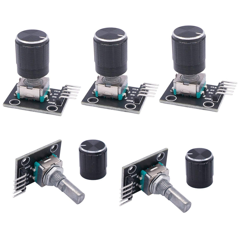 Taiss / 5Pcs KY-040 Rotary Encoder Module with 15×16.5 mm with Knobs Cap