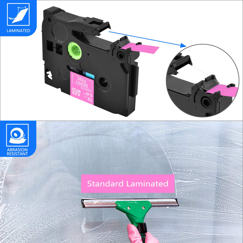 GREENCYCLE Compatible for Brother TZe-MQP35 TZe MQP35 AZEMQP35 12mm Standard Laminated Label Tape White on Berry Pink 1/2" 0.47 inch x 5m Used in P-Touch PT-D210 PT-D400 PT-H110 PT-D200, 2 Pack White Text Printed on Berry Pink