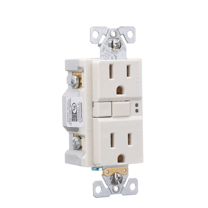 EATON SGF15LA Wiring Duplex Self-Test Gfci Receptacle, 4.2 In L X 1.68 In W X 1.27 In D, Automatic, Light Almond