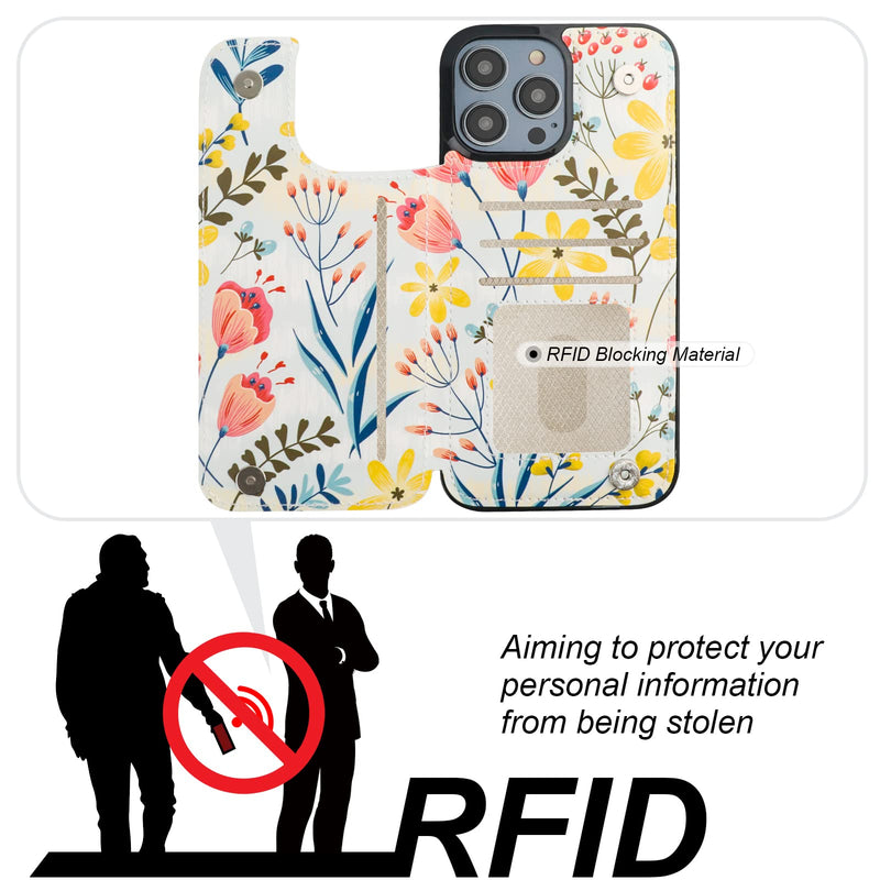 HAOPINSH for iPhone 14 Pro Max Wallet Case with Card Holder, Floral Flower Pattern Back Flip Folio PU Leather Kickstand Card Slots Case for Women Girls, Double Magnetic Clasp Shockproof Cover 6.7"