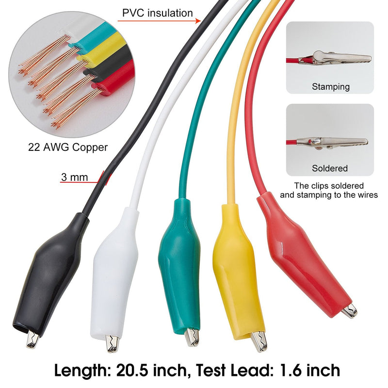 WGGE WG-026 10 Pieces and 5 Colors Test Lead Set & Alligator Clips,20.5 inches (2 Pack) 2 PACK