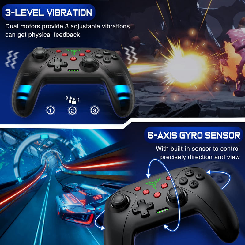 Wireless Switch Controller for Nintendo Switch/Lite/OLED Controller, Switch Controller with a Mouse Touch Feeling on Back Buttons, Extra Switch Pro Controller with Wake-up,Programmable, Turbo -Black Black