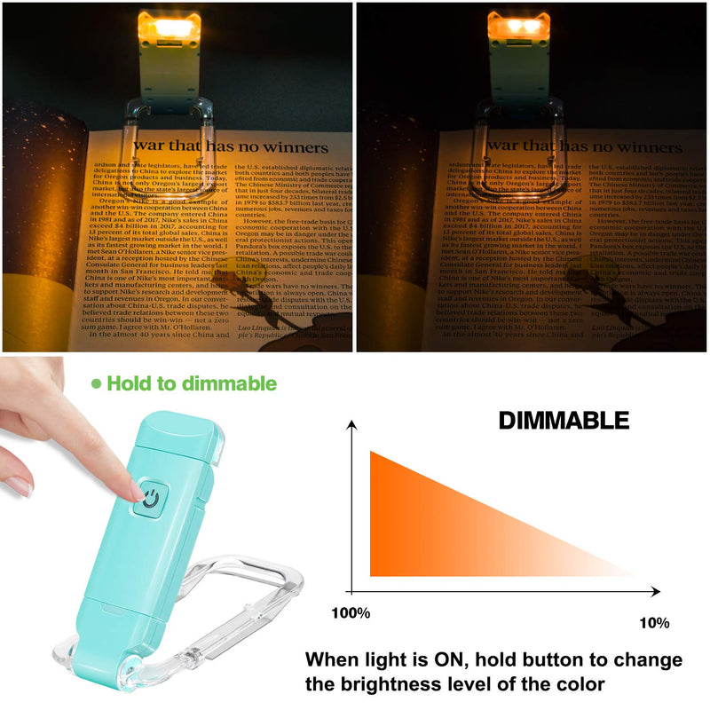 BIGLIGHT Amber Book Reading Light, LED Clip on Book Lights, Reading Lights for Books in Bed, Small Book Light for Kids, USB Rechargeable, 2 Brightness Adjustable for Eye Protection, Mint Green Mintgreen