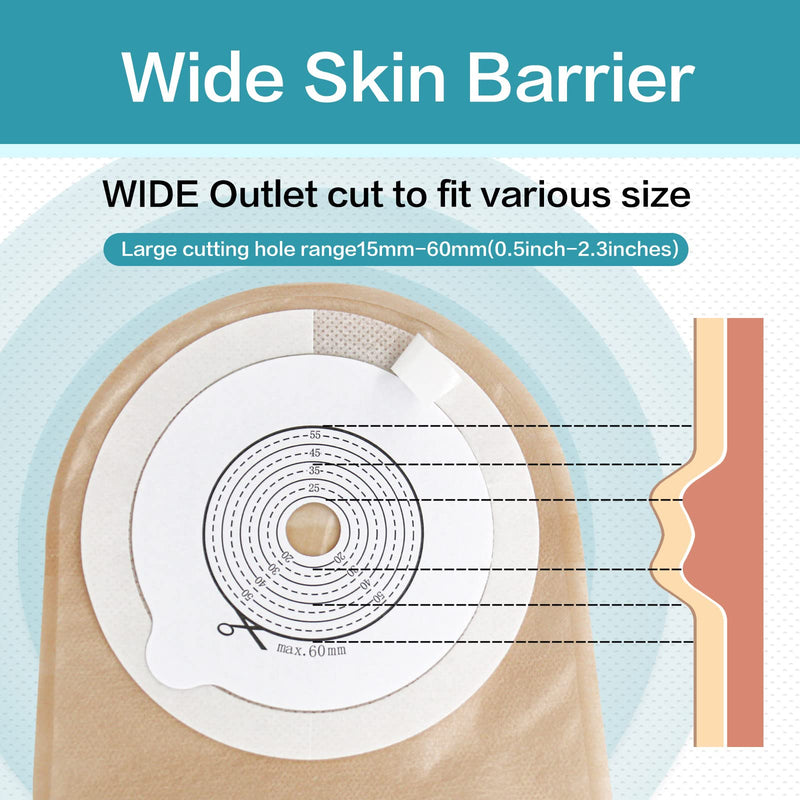 HDL-HENDRY Colostomy Bags Ostomy Bags Supplies One-Piece Drainable Pouches with Clamp Closure for Ileostomy Stoma Care Cut-to-Fit (Max 15-60mm,10 Count), Brown, 10 Count(Pack of 1) 10 Count(Pack of 1)