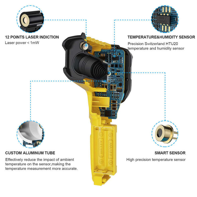 Infrared thermometer MESTEK temperature measuring device digital laser IR pyrometer K-probe -50°C ~ 800°C non-contact with color LCD alarm function adjustable emissivity for kitchen grill automotive