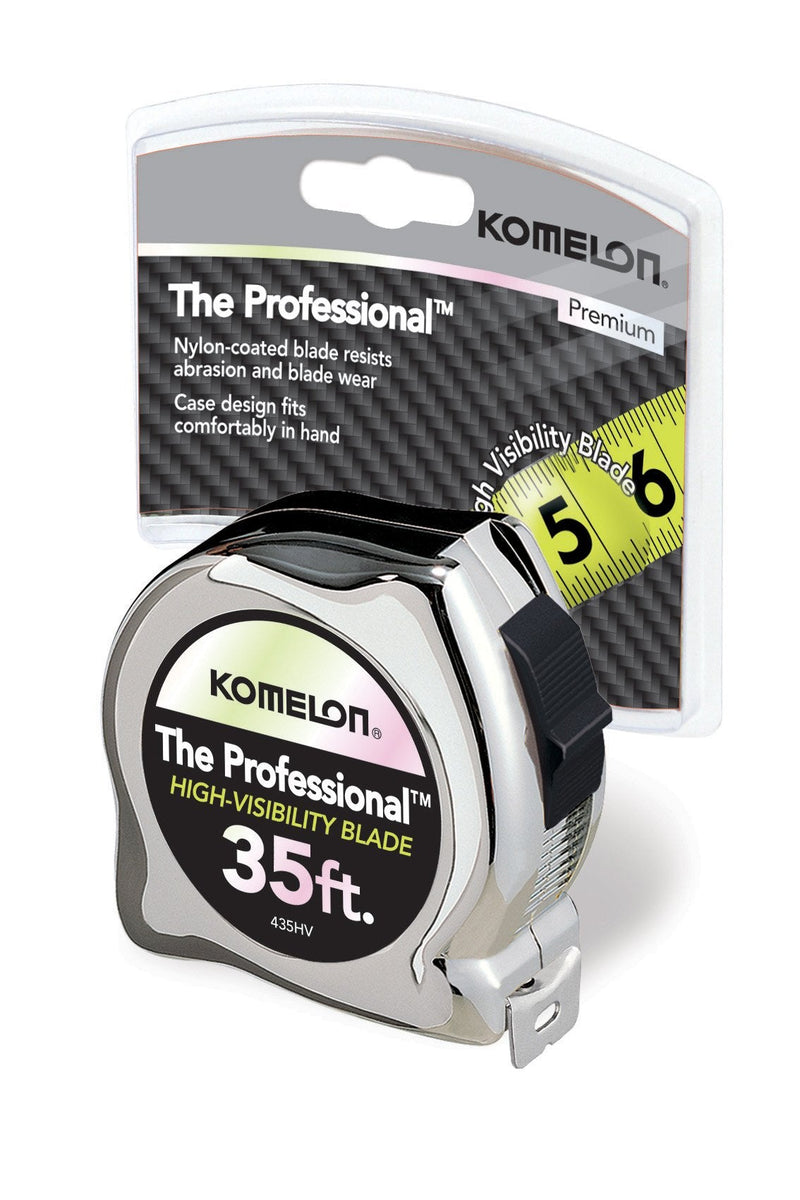 Komelon 435HV High-Visibility Professional Tape Measure, 35-Feet by 1-Inch, Chrome 35ft - Blade